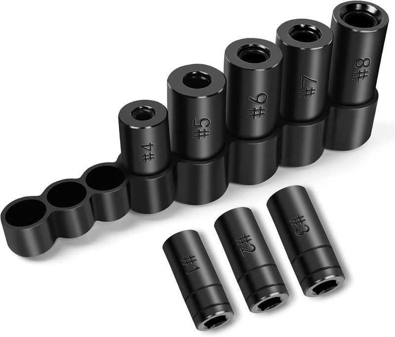 DikTalk 70500 Tap Socket Set, 8-Piece 1/4" & 3/8" Drive Taps Sockets Adapter for Socket Wrench Set Use, Fits All MCTI Taps Thru 1/2” & 1/8" NPT Taps - Image 1